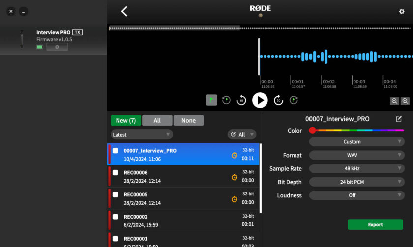 RODE Central - exporting recordings